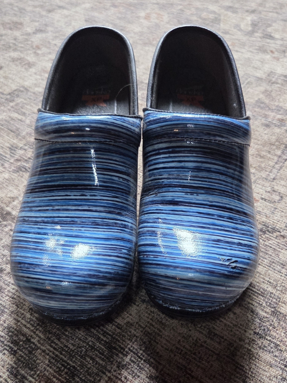 Women's Dansko Pro Xp Blue Striped Patent Leather Clogs